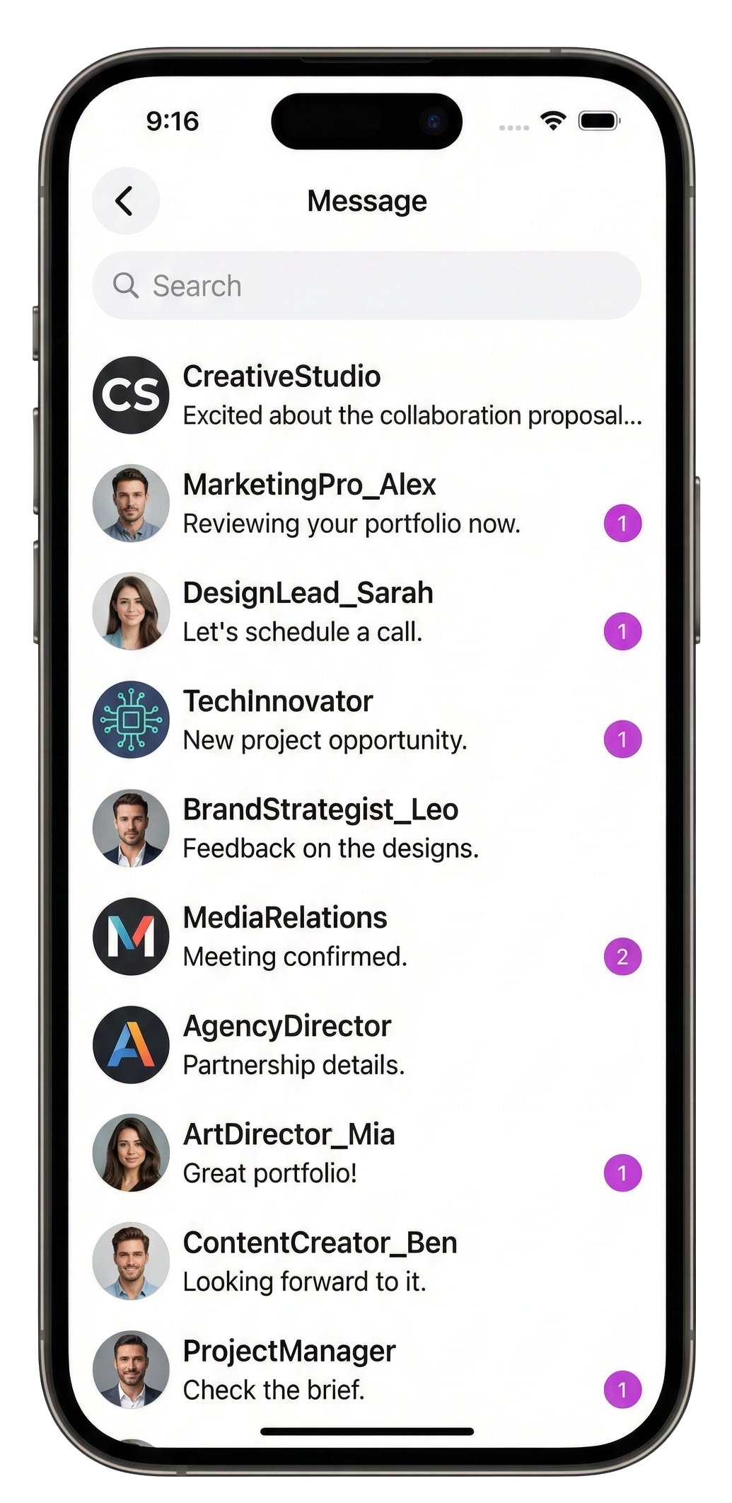 Direct messaging between creatives